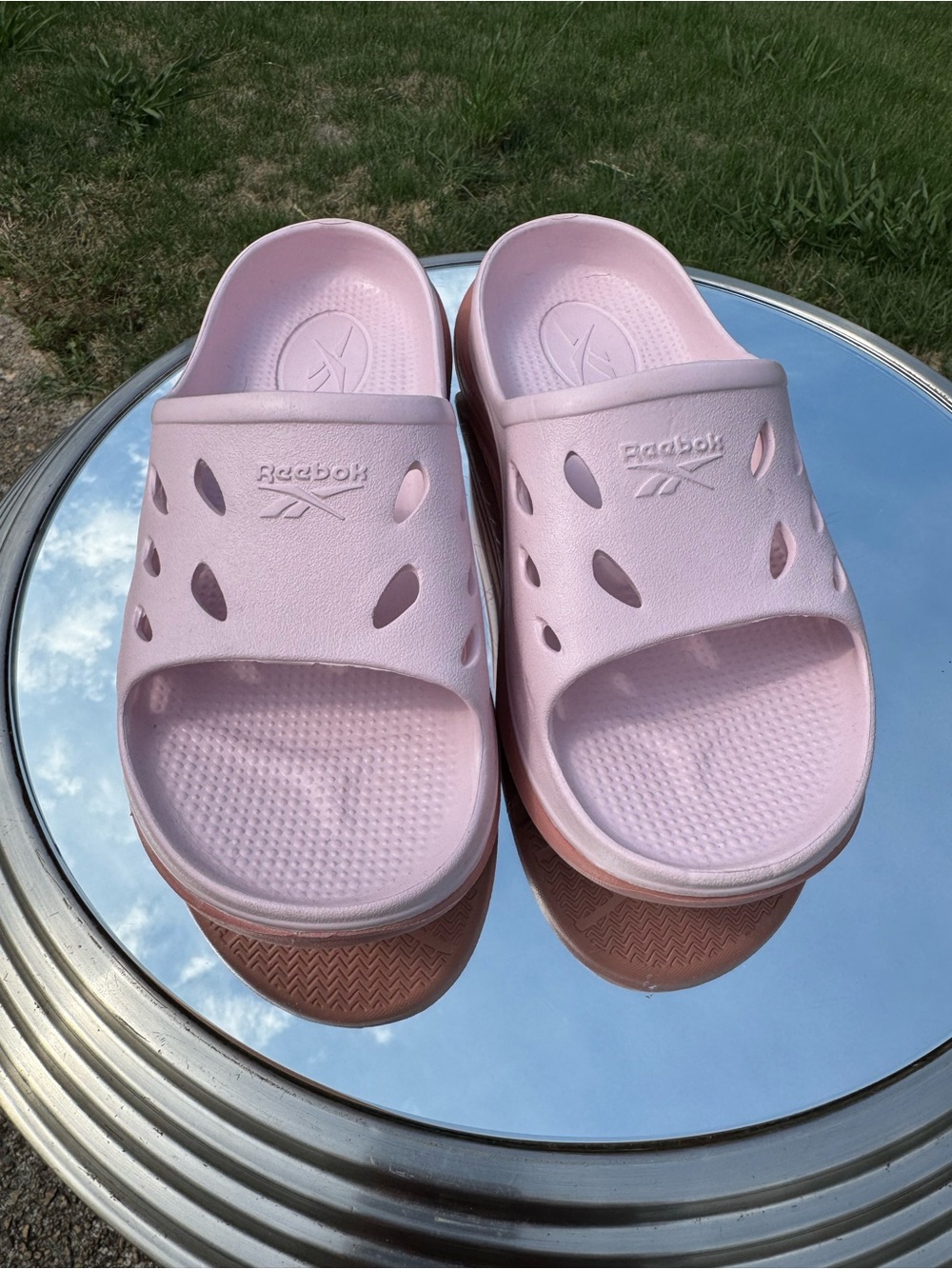 Reebok Light Pink and Coral Slide Sandals - Picture 2 of 4